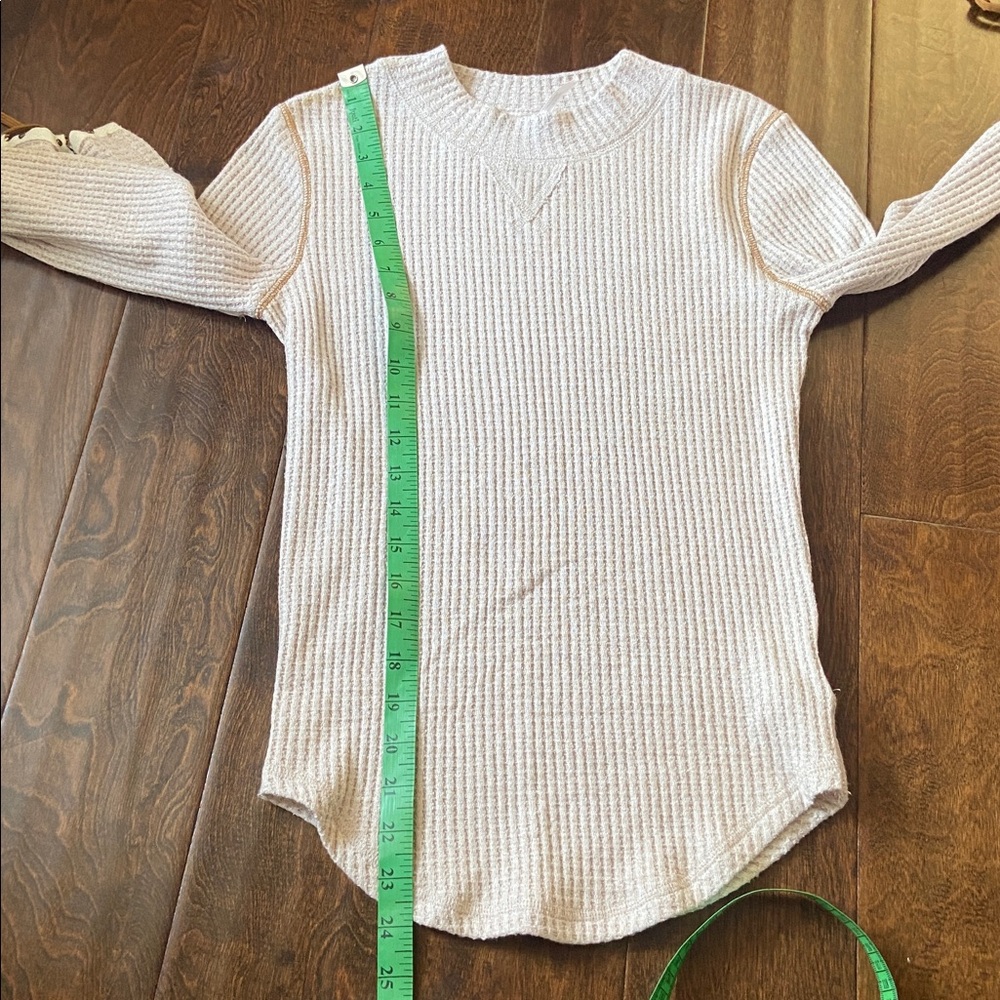 Free People Ivory Mountaineer Lace Up Long Sleeve Thermal Tee - Size Small - Picture 8 of 9